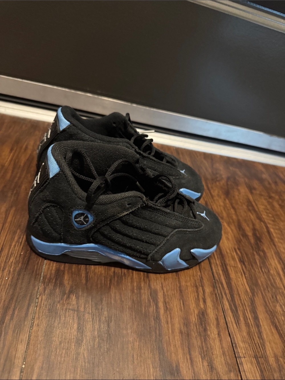 Black and Light Blue High-Top Jordans